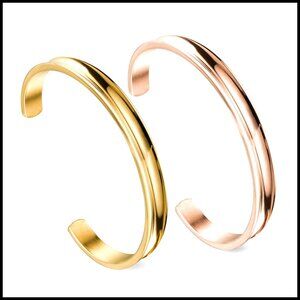 Stainless Steel Cuff Bracelet Elegant Minimal Chic Grooved Bangle Accessory
